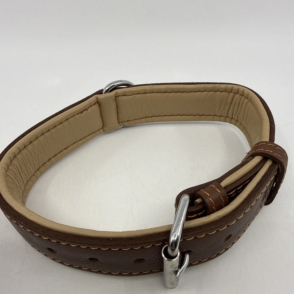 Riparo Genuine Leather Padded Dog Heavy Duty K-9 Adjustable Collar 24